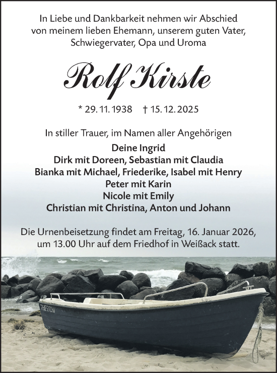 Traueranzeige von Rolf Kirste von Lausitzer Rundschau