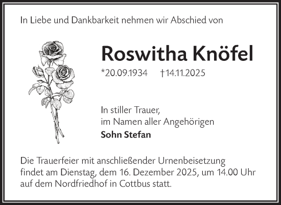 Traueranzeige von Roswitha Knöfel von Lausitzer Rundschau
