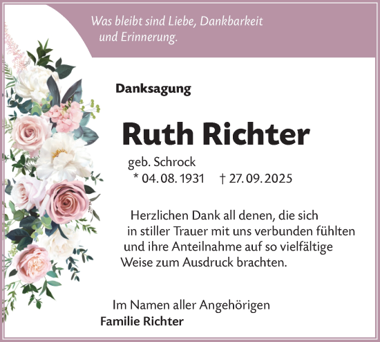 Traueranzeige von Ruth Richter von Lausitzer Rundschau
