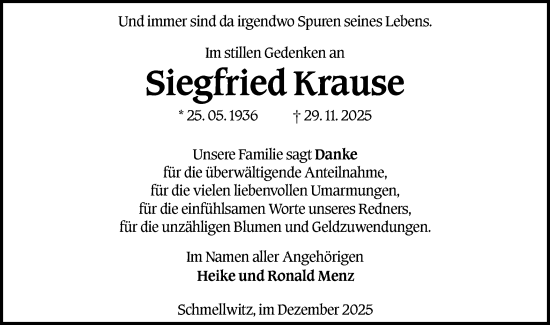 Traueranzeige von Siegfried Krause von Lausitzer Rundschau