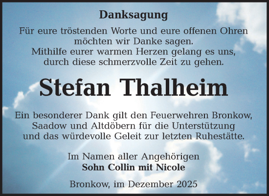 Traueranzeige von Stefan Thalheim von Lausitzer Rundschau