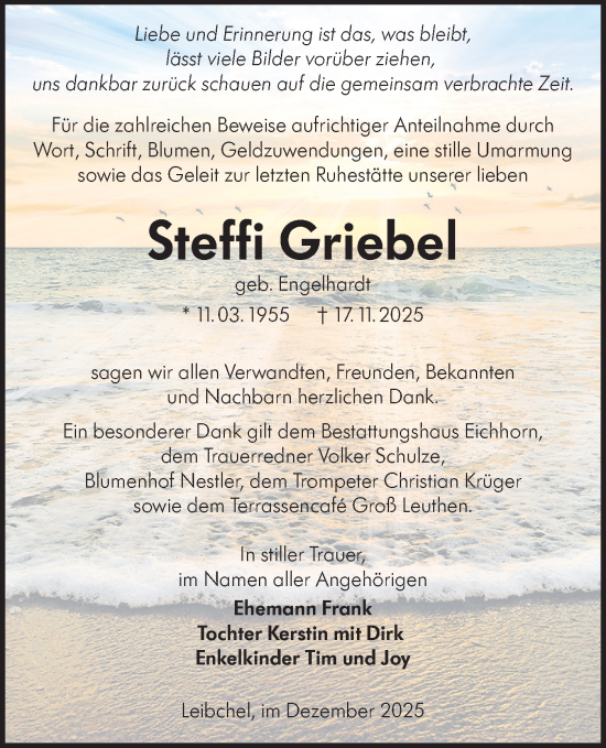 Traueranzeige von Steffi Griebel von Lausitzer Rundschau