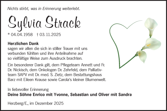 Traueranzeige von Sylvia Strack von Lausitzer Rundschau
