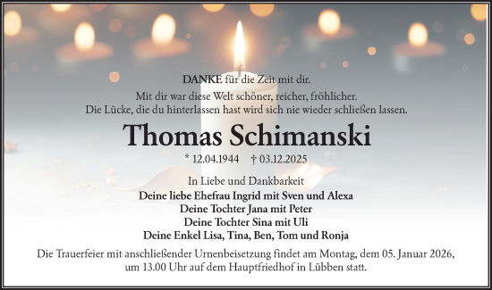 Traueranzeige von Thomas Schimanski von Lausitzer Rundschau
