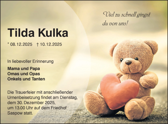 Traueranzeige von Tilda Kulka von Lausitzer Rundschau