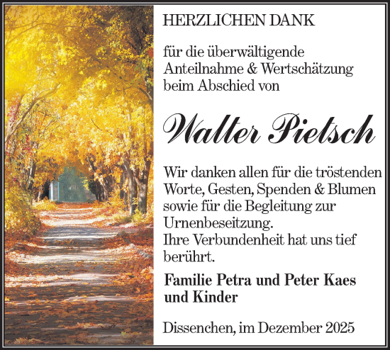 Traueranzeige von Walter Pietsch von Lausitzer Rundschau