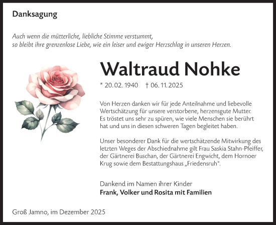 Traueranzeige von Waltraud Nohke von Lausitzer Rundschau