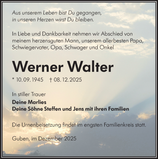 Traueranzeige von Werner Walter von Lausitzer Rundschau