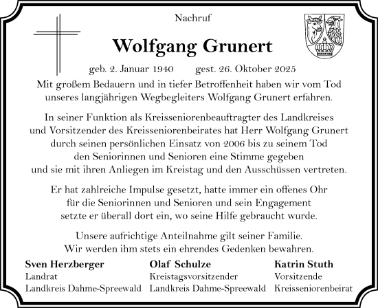 Traueranzeige von Wolfgang Grunert von Lausitzer Rundschau