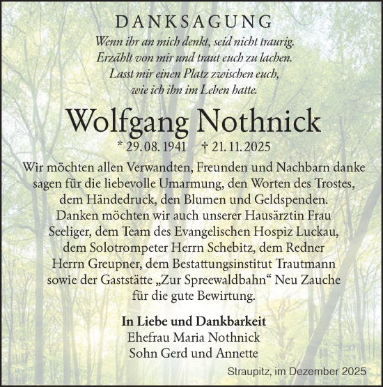 Traueranzeige von Wolfgang Nothnick von Lausitzer Rundschau