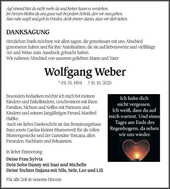 Traueranzeige von Wolfgang Weber von Lausitzer Rundschau