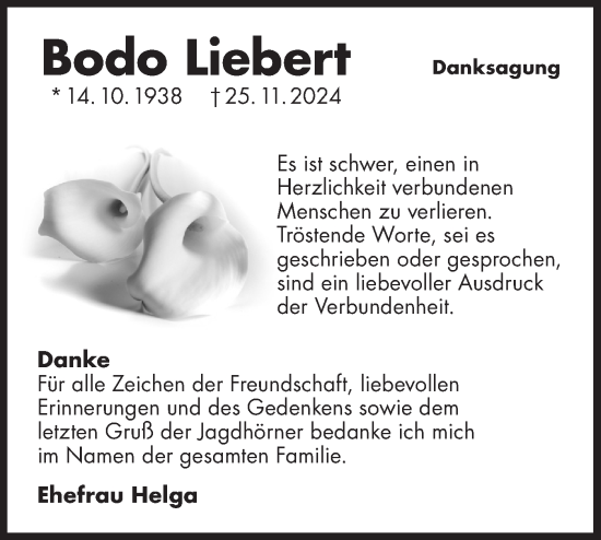 Traueranzeige von Bodo Liebert von Lausitzer Rundschau
