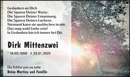 Traueranzeige von Dirk Mittenzwei von Lausitzer Rundschau