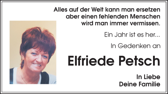 Traueranzeige von Elfriede Petsch von Lausitzer Rundschau