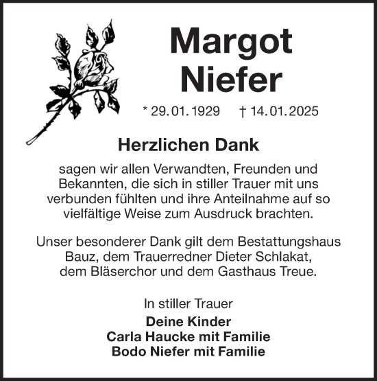 Traueranzeige von Margot Niefer von Lausitzer Rundschau