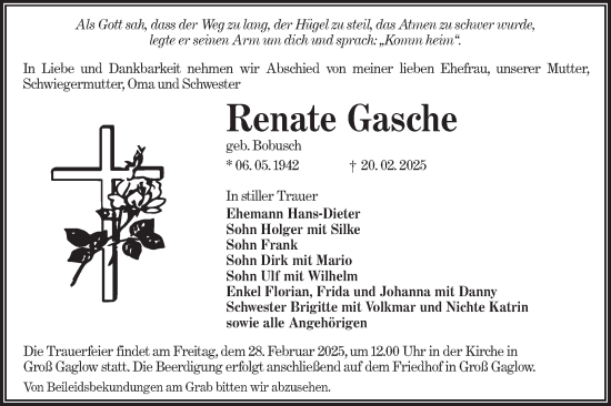 Traueranzeige von Renate Gasche von Lausitzer Rundschau