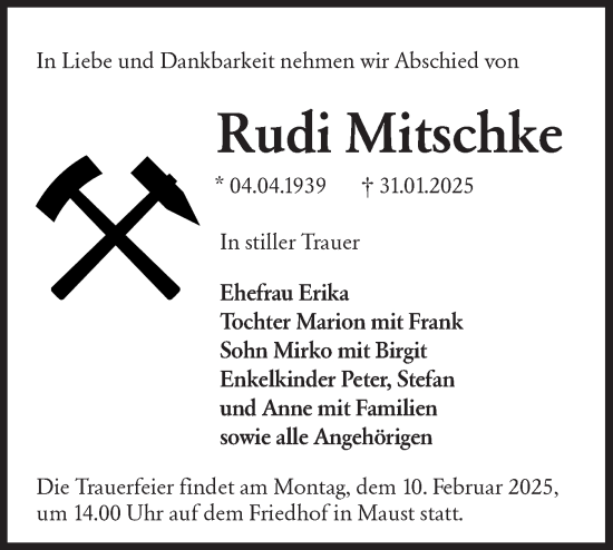 Traueranzeige von Rudi Mitschke von Lausitzer Rundschau