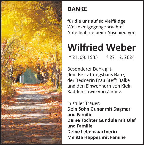 Traueranzeige von Wilfried Weber von Lausitzer Rundschau