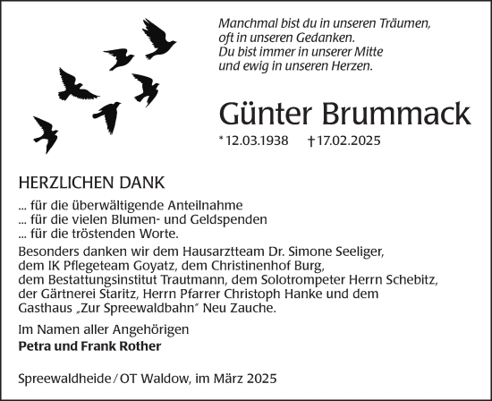 Traueranzeige von Günter Brummack von Lausitzer Rundschau
