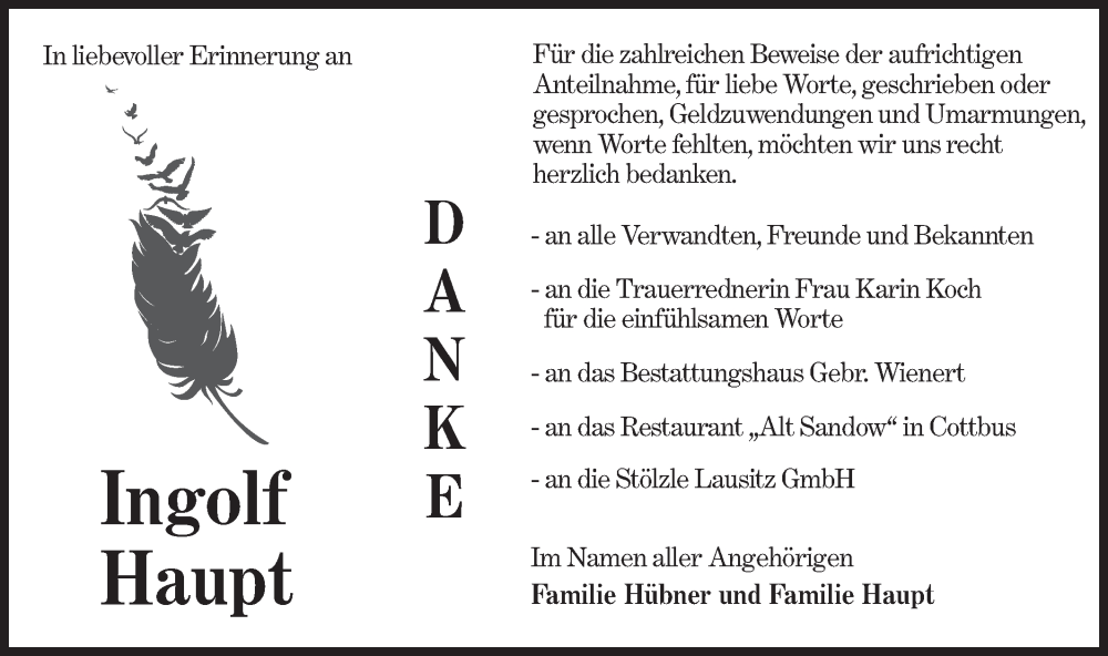  Traueranzeige für Ingolf Haupt vom 22.03.2025 aus Lausitzer Rundschau