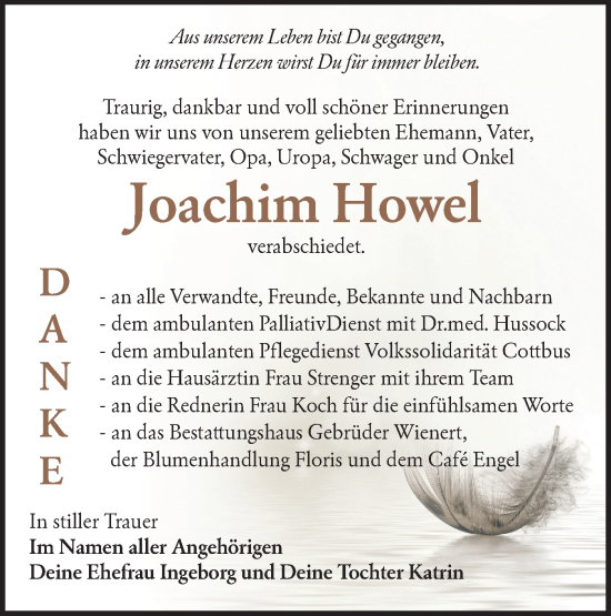 Traueranzeige von Joachim Howel von Lausitzer Rundschau
