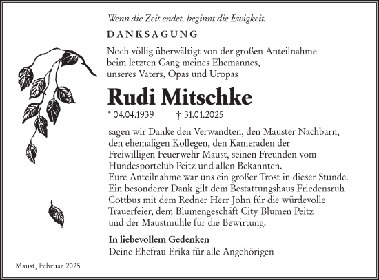 Traueranzeige von Rudi Mitschke von Lausitzer Rundschau