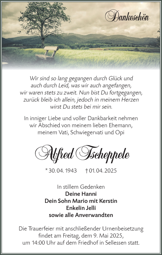 Traueranzeige von Alfred Tscheppele von Lausitzer Rundschau