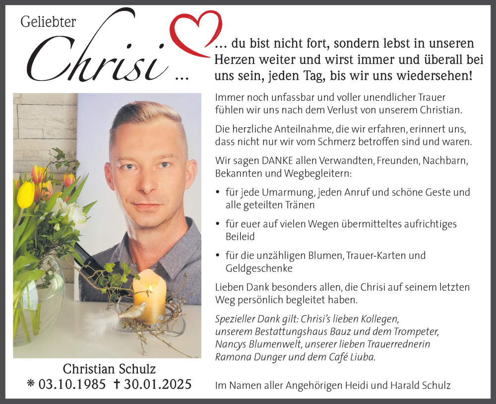  Traueranzeige für Christian Schulz vom 12.04.2025 aus Lausitzer Rundschau