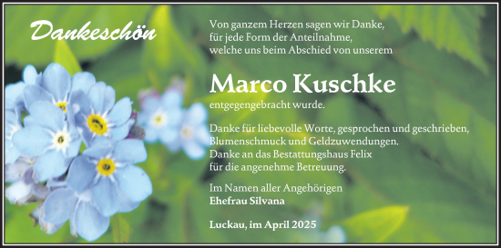 Traueranzeige von Marco Kuschke von Lausitzer Rundschau