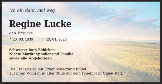 Traueranzeige von Regine Lucke von Lausitzer Rundschau
