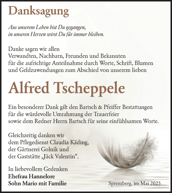 Traueranzeige von Alfred Tscheppele von Lausitzer Rundschau