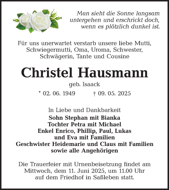 Traueranzeige von Christel Hausmann von Lausitzer Rundschau