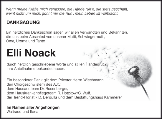 Traueranzeige von Elli Noack von Lausitzer Rundschau