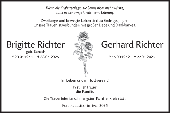 Traueranzeige von Gerhard Richter von Lausitzer Rundschau