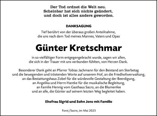 Traueranzeige von Günter Kretschmar von Lausitzer Rundschau