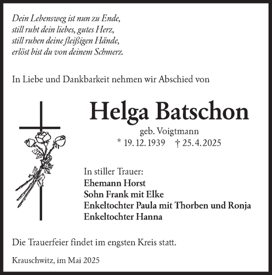 Traueranzeige von Helga Batschon von Lausitzer Rundschau