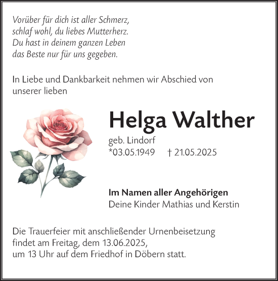 Traueranzeige von Helga Walther von Lausitzer Rundschau
