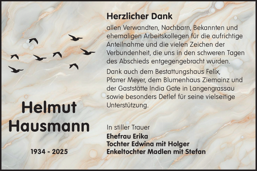  Traueranzeige für Helmut Hausmann vom 24.05.2025 aus Lausitzer Rundschau