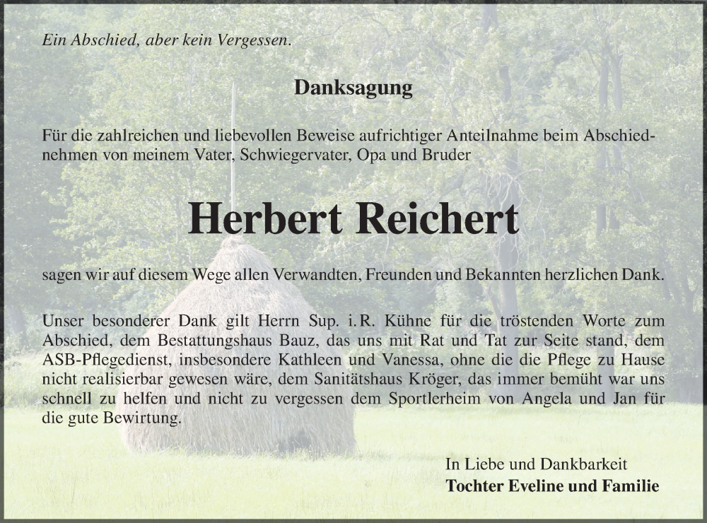  Traueranzeige für Herbert Reichert vom 03.05.2025 aus Lausitzer Rundschau