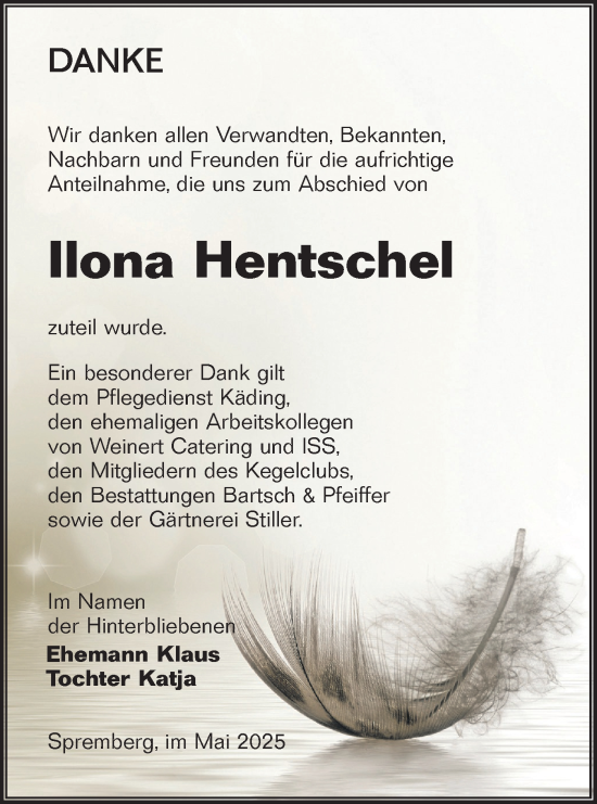 Traueranzeige von Ilona Hentschel von Lausitzer Rundschau