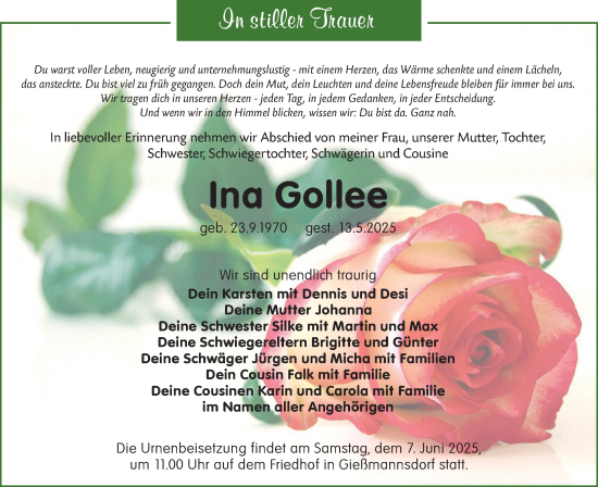 Traueranzeige von Ina Gollee von Lausitzer Rundschau