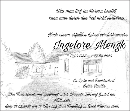 Traueranzeige von Ingelore Mengk  von Lausitzer Rundschau