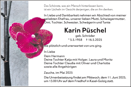 Traueranzeige von Karin Püschel von Lausitzer Rundschau