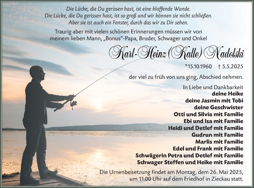 Traueranzeige für Karl-Heinz Nadolski vom 17.05.2025 aus Lausitzer Rundschau