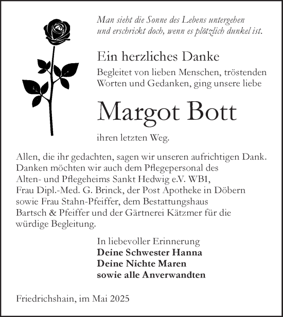 Traueranzeige von Margot Bott von Lausitzer Rundschau