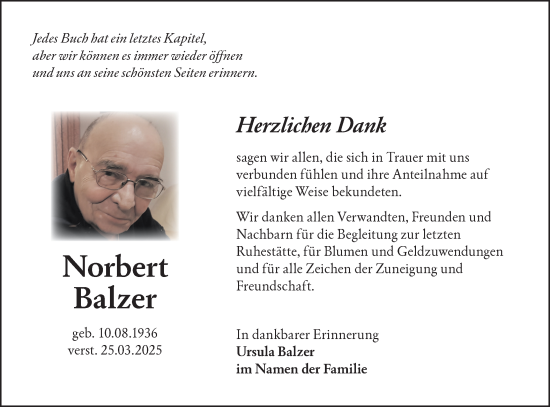 Traueranzeige von Norbert Balzer von Lausitzer Rundschau