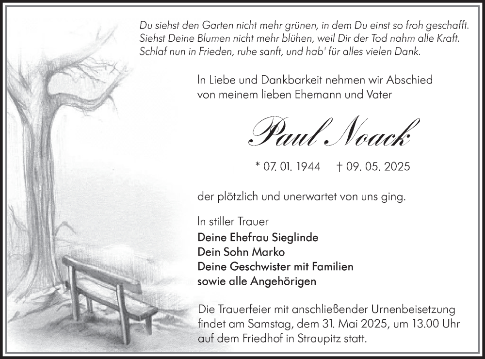  Traueranzeige für Paul Noack vom 24.05.2025 aus Lausitzer Rundschau