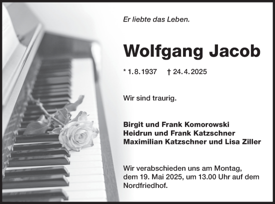 Traueranzeige von Wolfgang Jacob von Lausitzer Rundschau