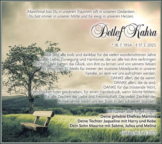 Traueranzeige von Detlef Kahra von Lausitzer Rundschau