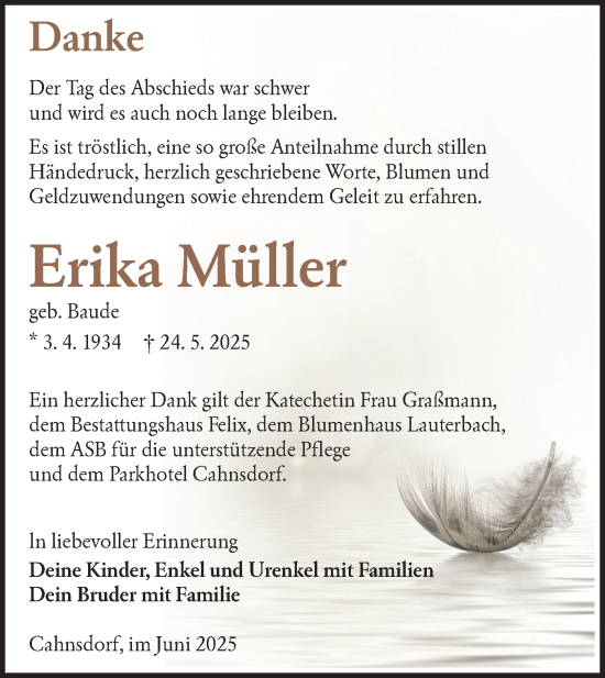 Traueranzeige von Erika Müller von Lausitzer Rundschau
